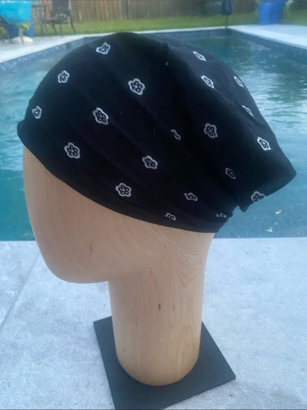 Black Floral Print Bandana Headscarf for Women